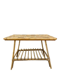 Vintage Rattan Checkered-Top Coffee Table