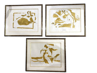 Set of 3 Framed Gold Figurative Abstracts