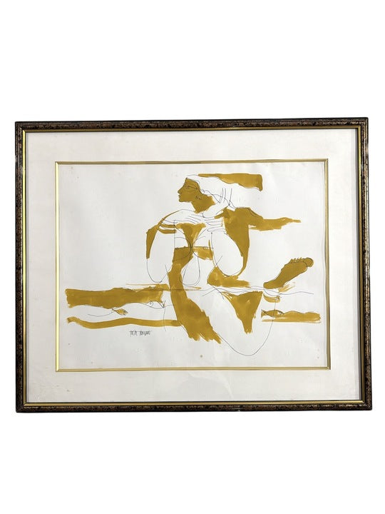 Set of 3 Framed Gold Figurative Abstracts
