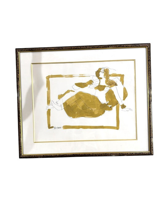 Set of 3 Framed Gold Figurative Abstracts