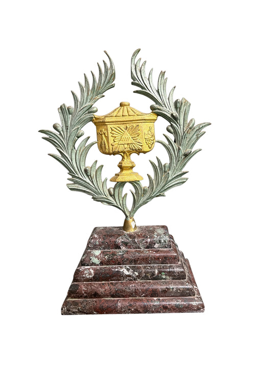 Vintage Neoclassical Bronze Trophy on Marble Base