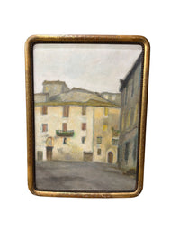 Vintage Framed European Streetscape Oil Painting