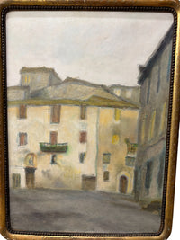 Vintage Framed European Streetscape Oil Painting