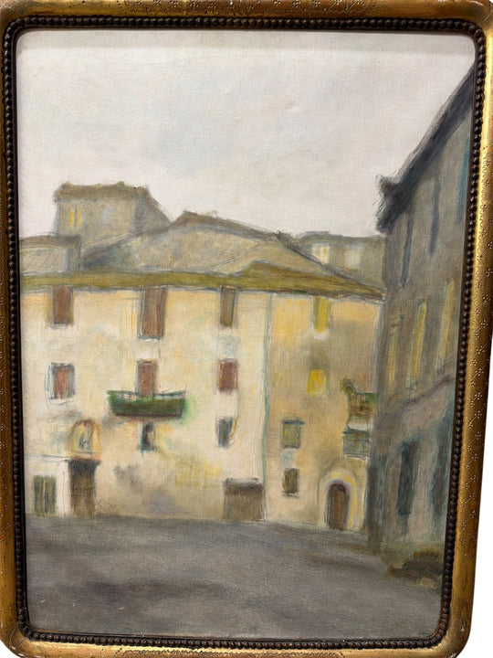 Vintage Framed European Streetscape Oil Painting