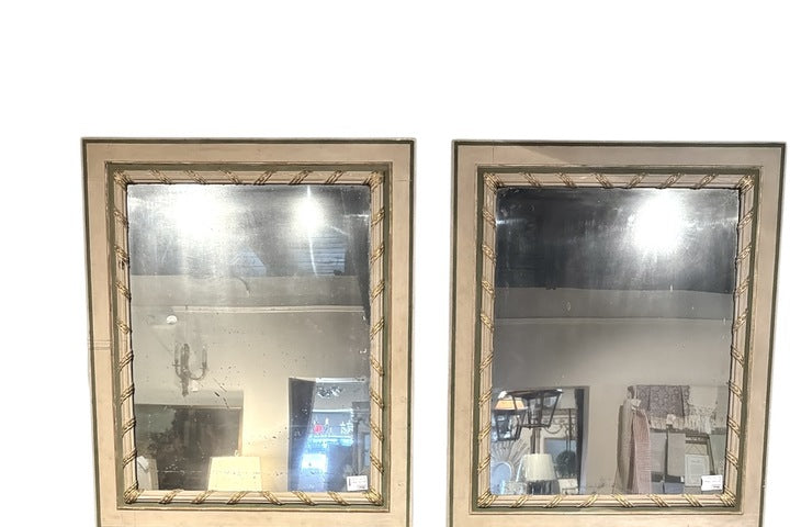 Pair of Painted Faux Bamboo Mirrors