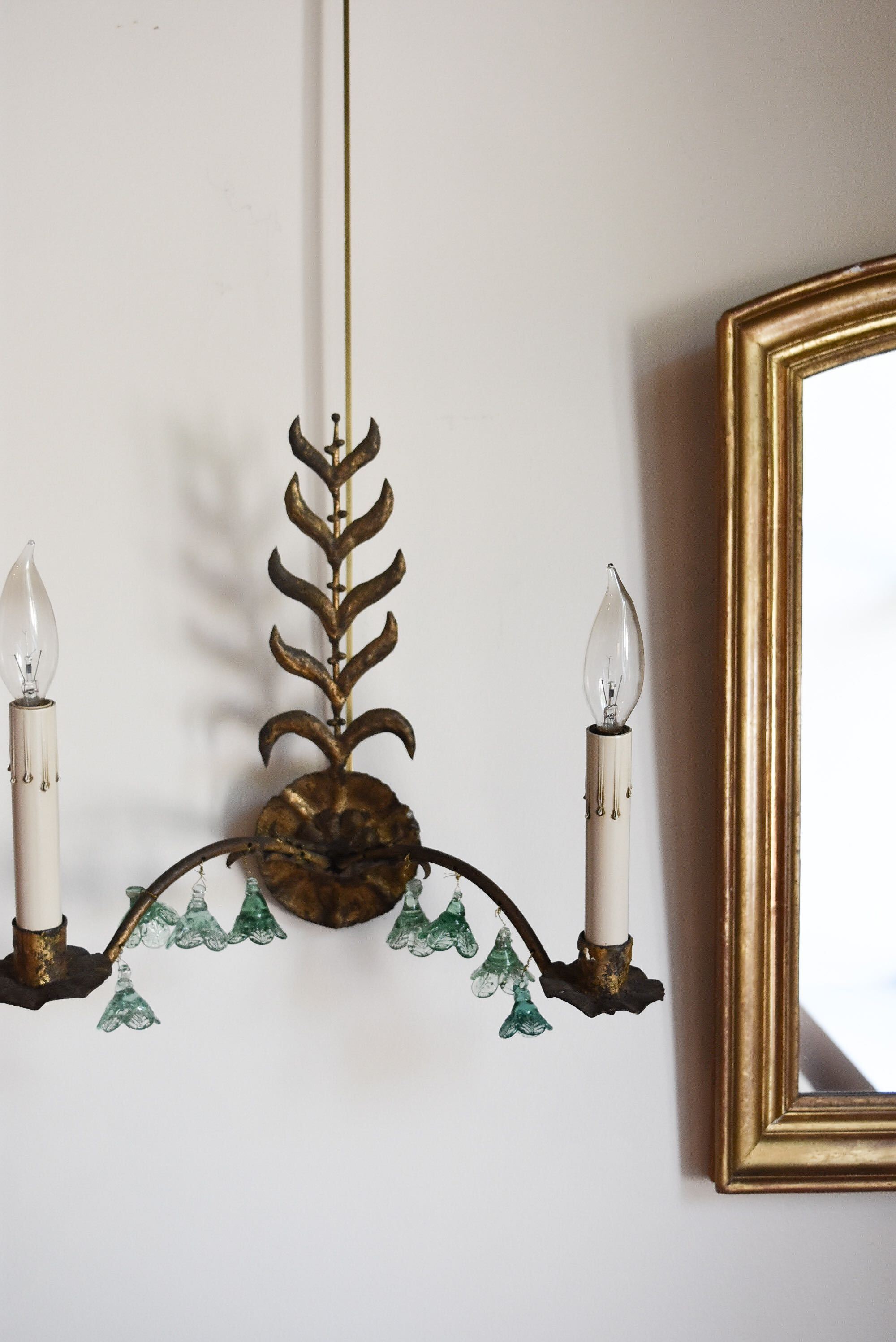 Pair of Gilded Sconces with Green Flowers
