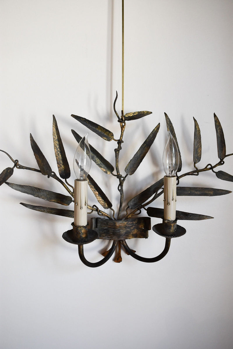 Pair of Vintage 2 Arm Iron Leaf Sconces