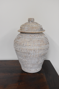 White Washed Wicker Ginger Jar