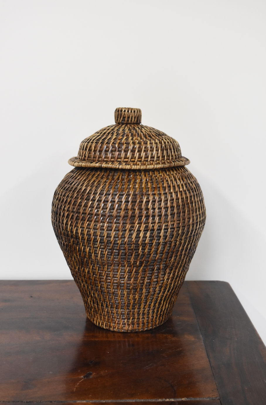 Antique Brown Wicker Ginger Jar
