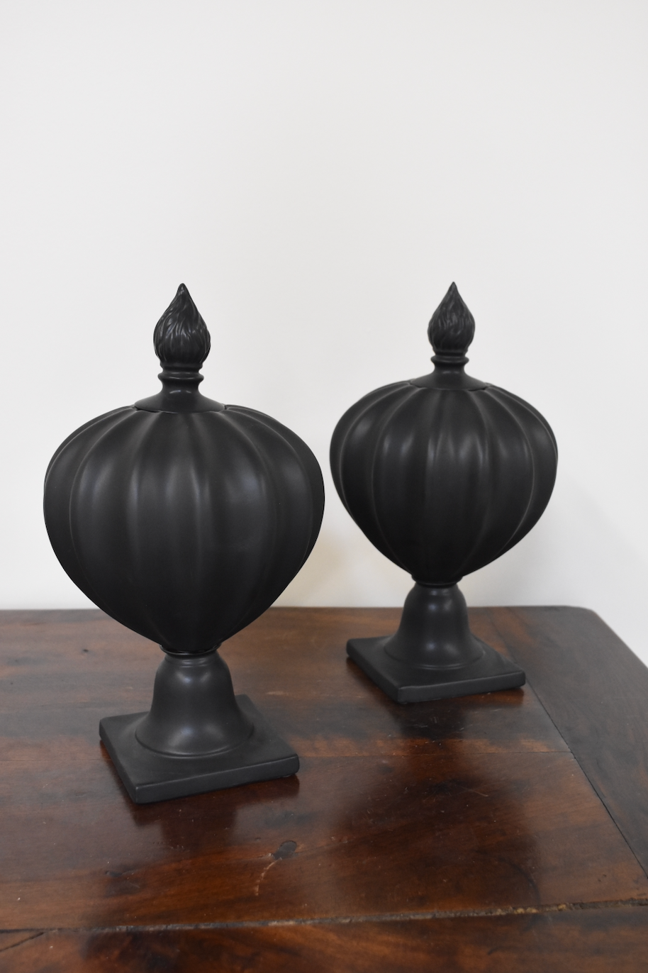 Pair of Matte Black Urns