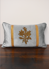 Turquoise Velvet Lumbar Pillow with Gold Floral Embroidery