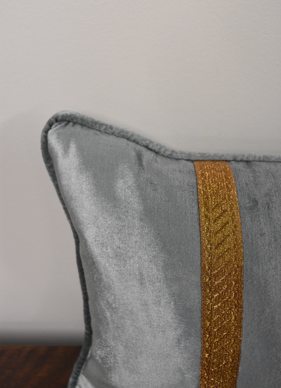 Turquoise Velvet Lumbar Pillow with Gold Floral Embroidery