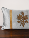 Turquoise Velvet Lumbar Pillow with Gold Floral Embroidery