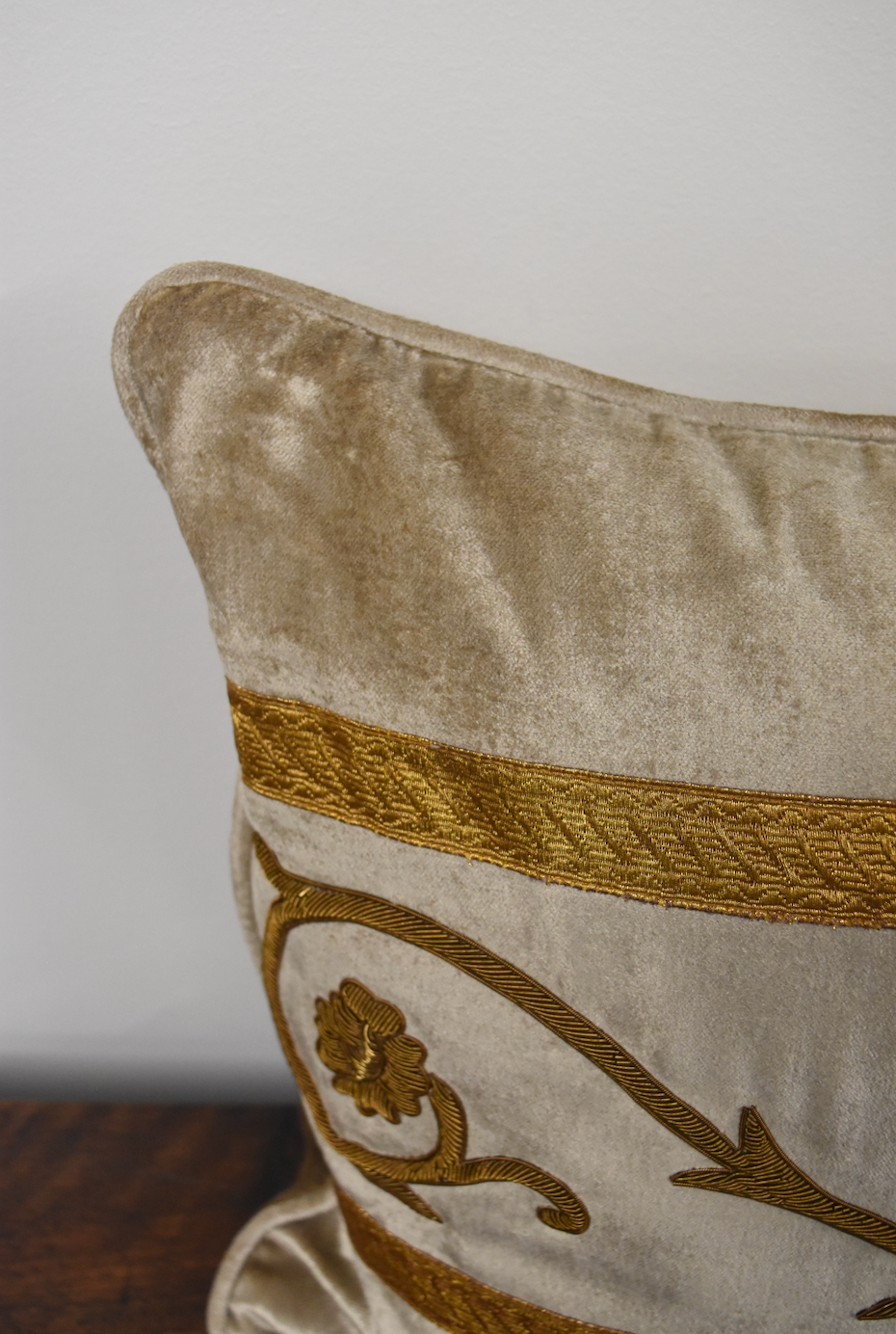 Fawn Velvet Lumbar Pillow with Gold Embroidery