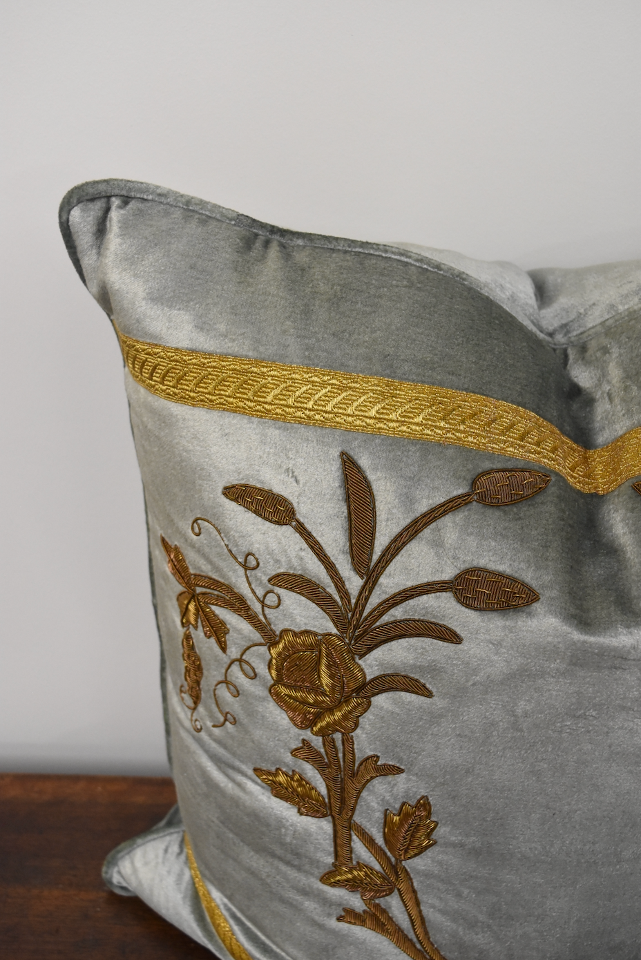 Turquoise Pillow with Gold Embroidery