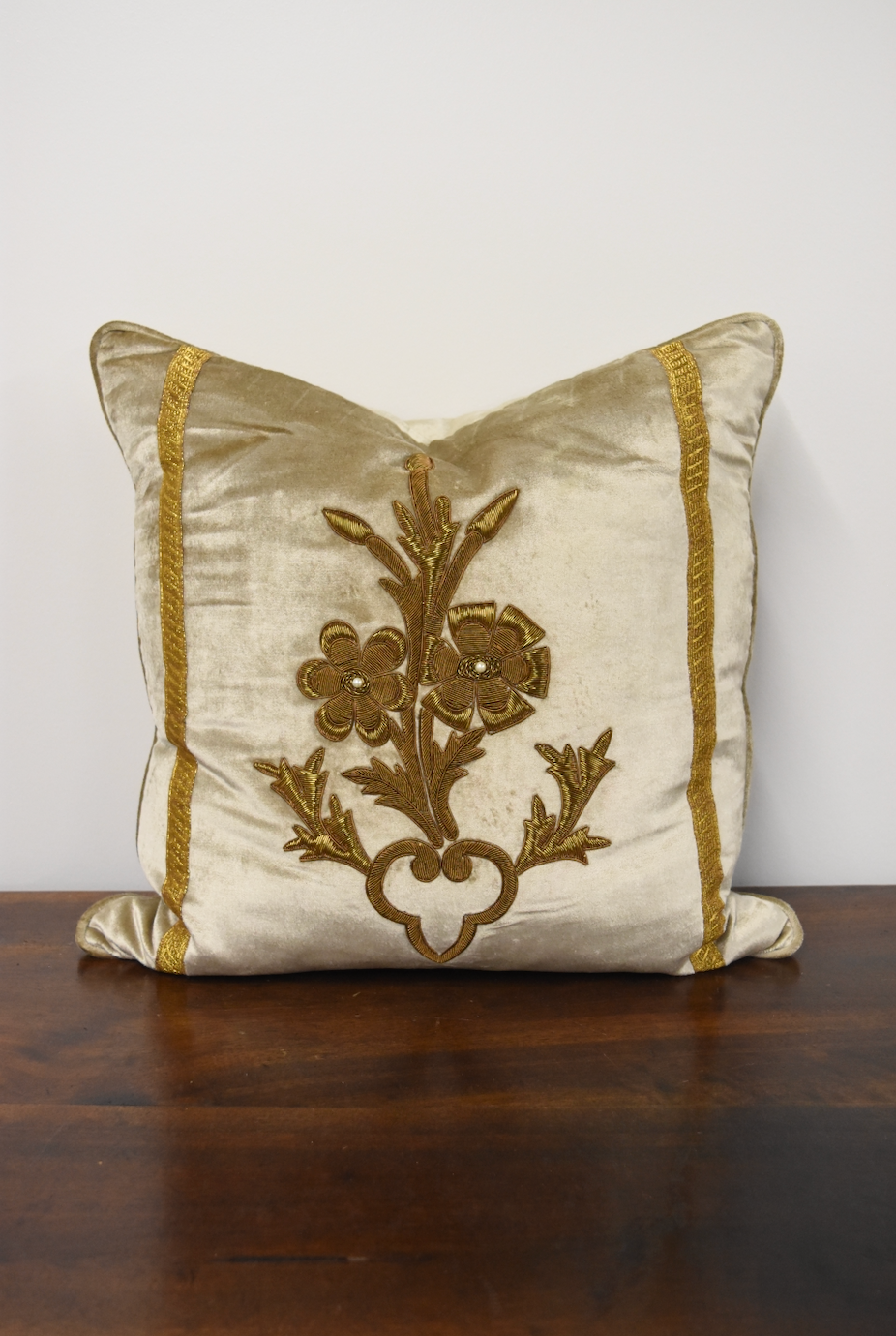 Fawn Velvet Pillow with Gold Embroidery