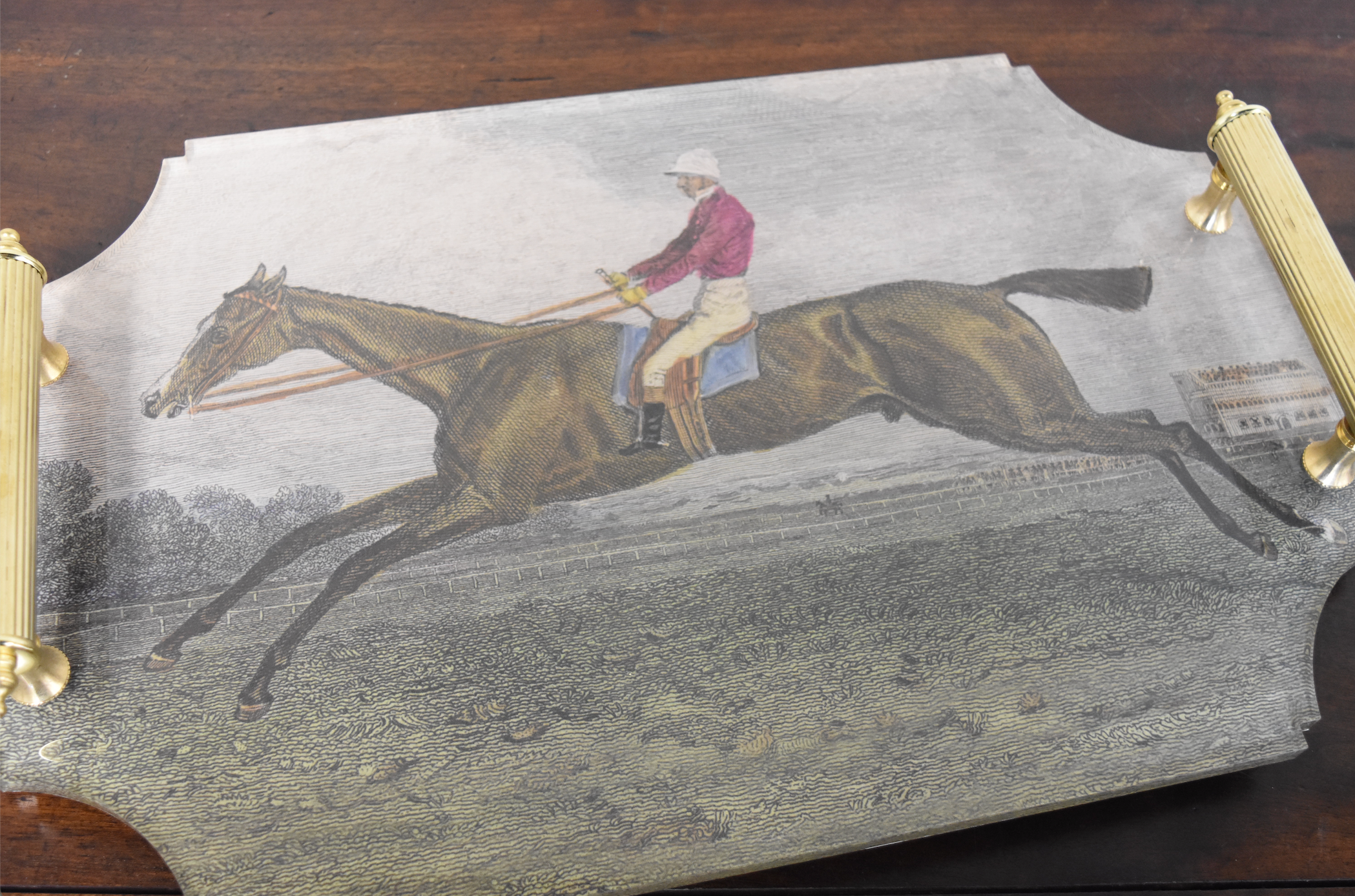 Large Race Horse Acrylic Tray with Brass Handles