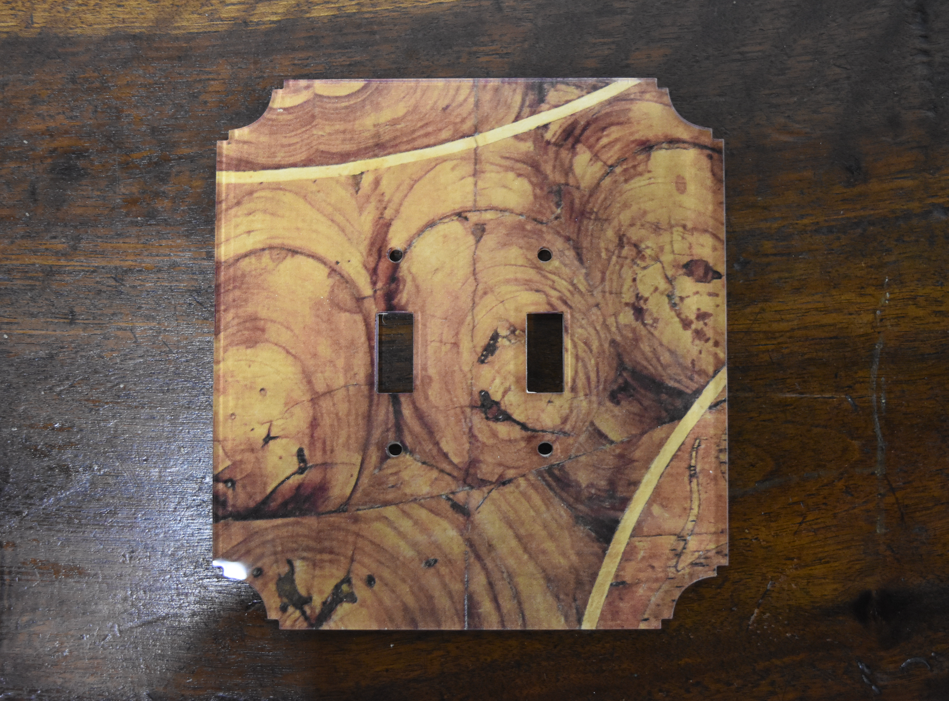 Oyster Wood Printed Double Switch Plate